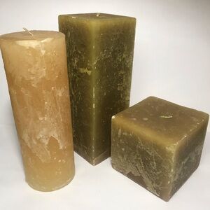 1997 TAG SQUARE CANDLES  LOT OF 3 VTG Ivory & Olive